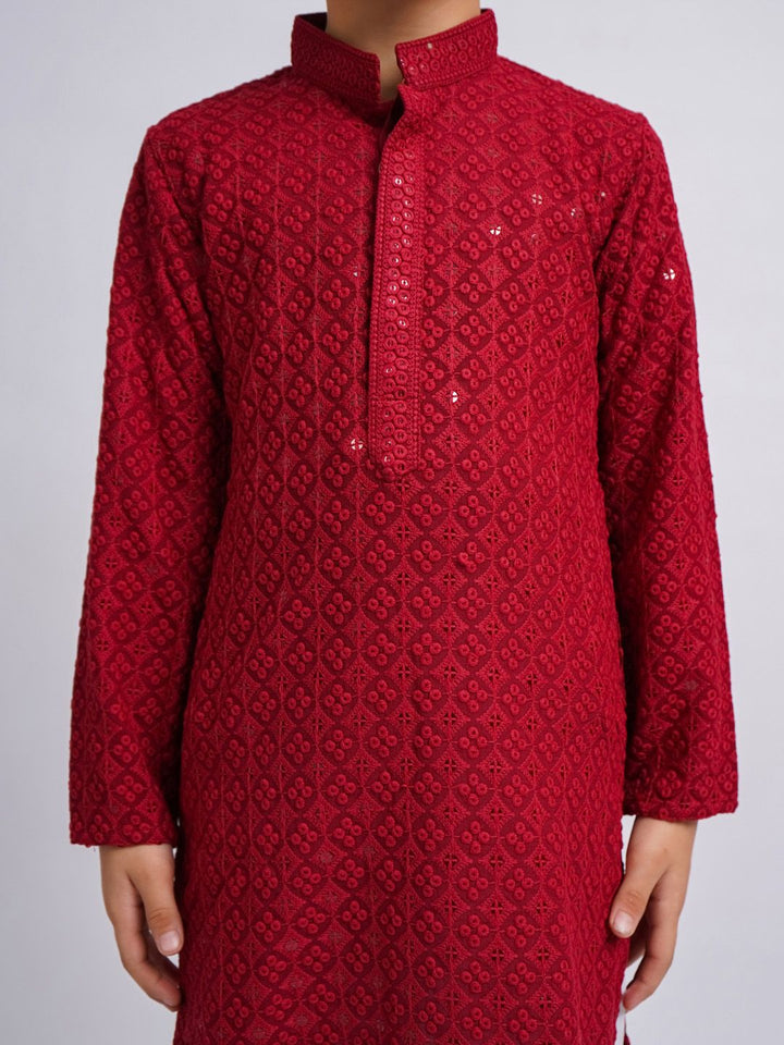 VASTRAMAY Boys Ethnic Motifs Embroidered Regular Sequinned Kurta With Pyjamas
