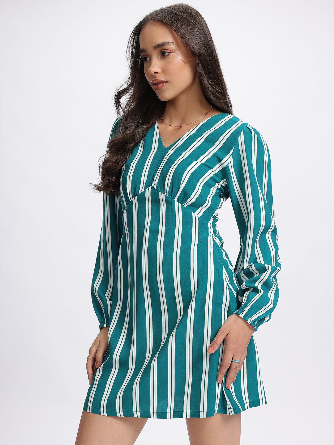 DressBerry Striking Stripes Styled Back Empire Mini Dress