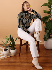 STREET 9 Geometric Printed Turtle Neck Ribbed Jacquard Acrylic Pullover