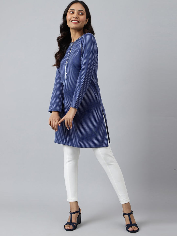 AURELIA Women Blue & White Checked Kurta