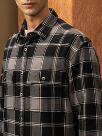 LOCOMOTIVE Premium Oversized Waffle Dobby Textured Checked Utility Pocket Overshirt