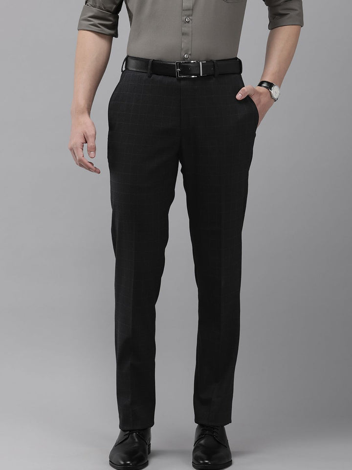 Park Avenue Men Checked Mid-Rise Formal Trousers