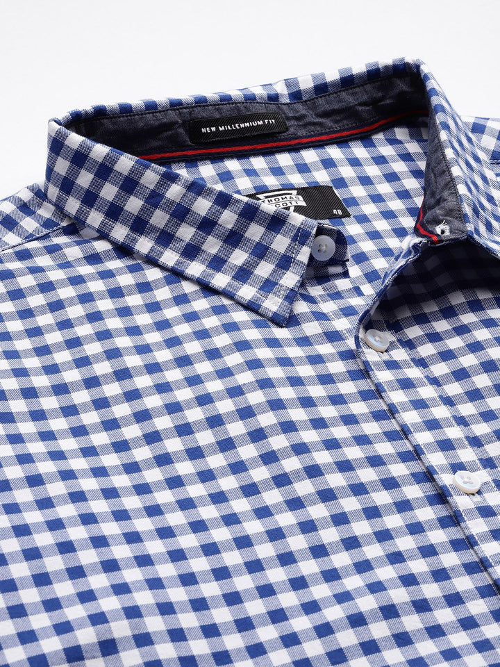Thomas Scott Men Classic Slim Fit Gingham Checks Checked Casual Shirt