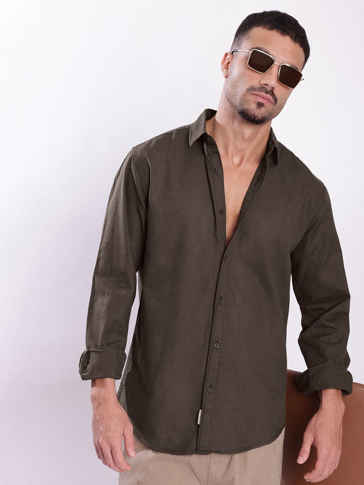Bene Kleed Spread Collar Cotton Linen Regular Fit Casual Shirt