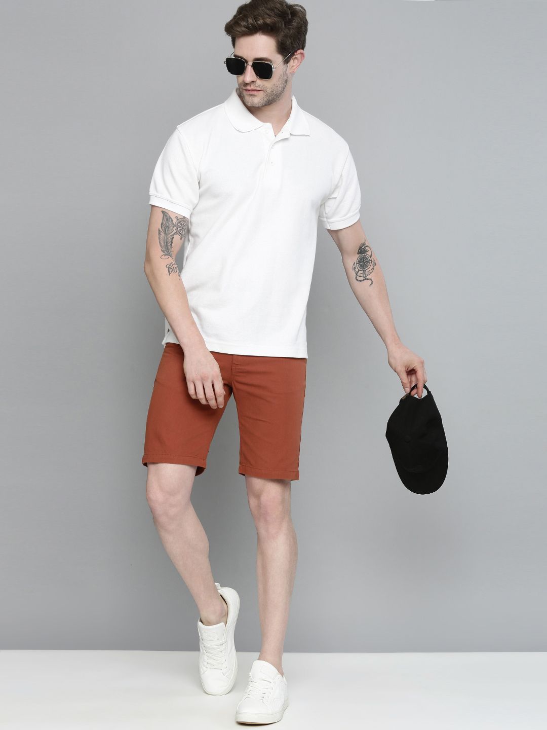 The Indian Garage Co Men Rust Slim Fit Chino Shorts