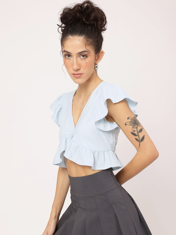 DressBerry Dobby Chic Ruffled Crop Top