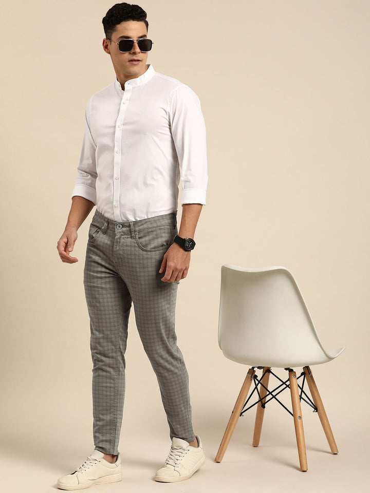 Being Human Men Checked Mid-Rise Chinos Trousers