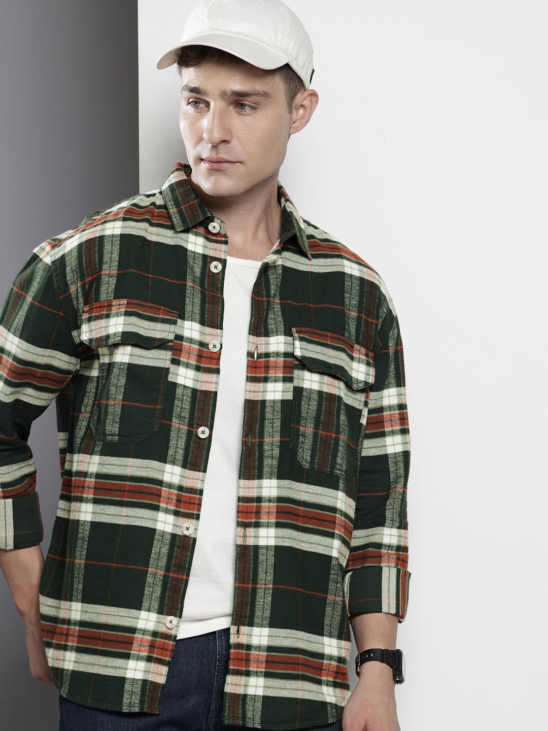 The Indian Garage Co Men Regular Fit Checkered Double Flap Casual Shirt