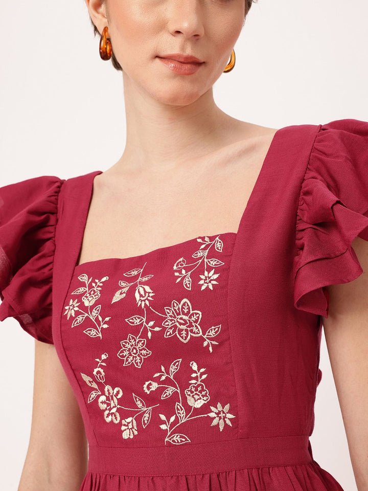 DressBerry Girly Glam Floral Embroidered Blow Detailed A-Line Dress