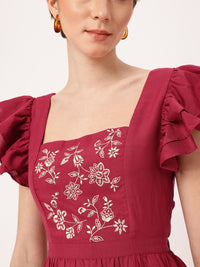 DressBerry Girly Glam Floral Embroidered Blow Detailed A-Line Dress