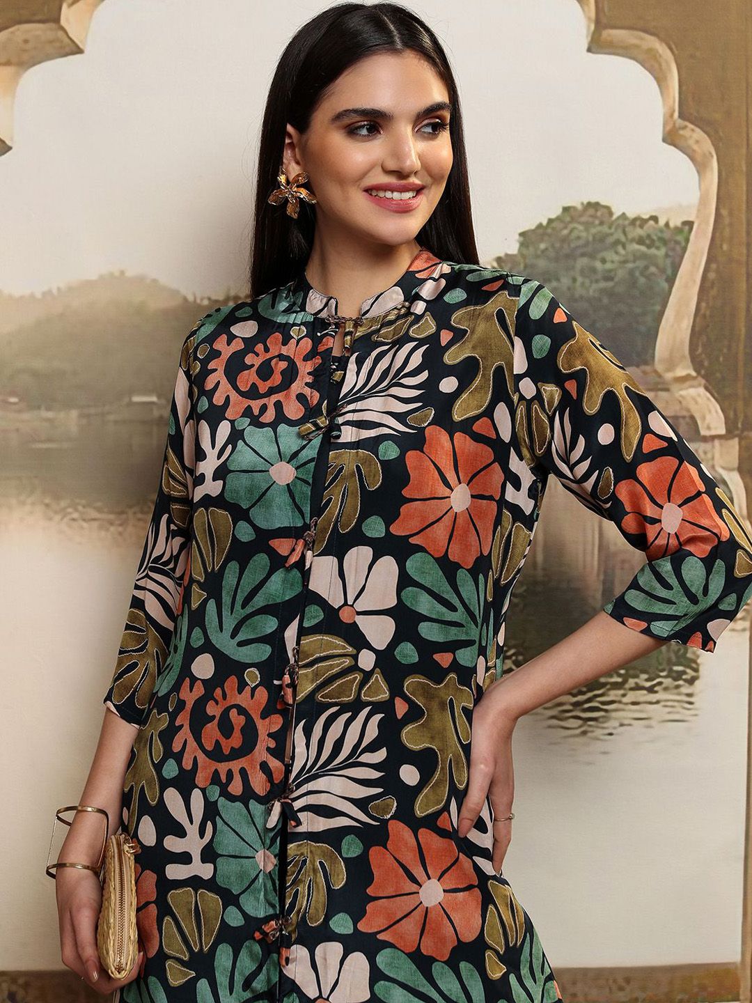 Vishudh Women Printed Top & Pant With Floral Shrug Co-Ord Set