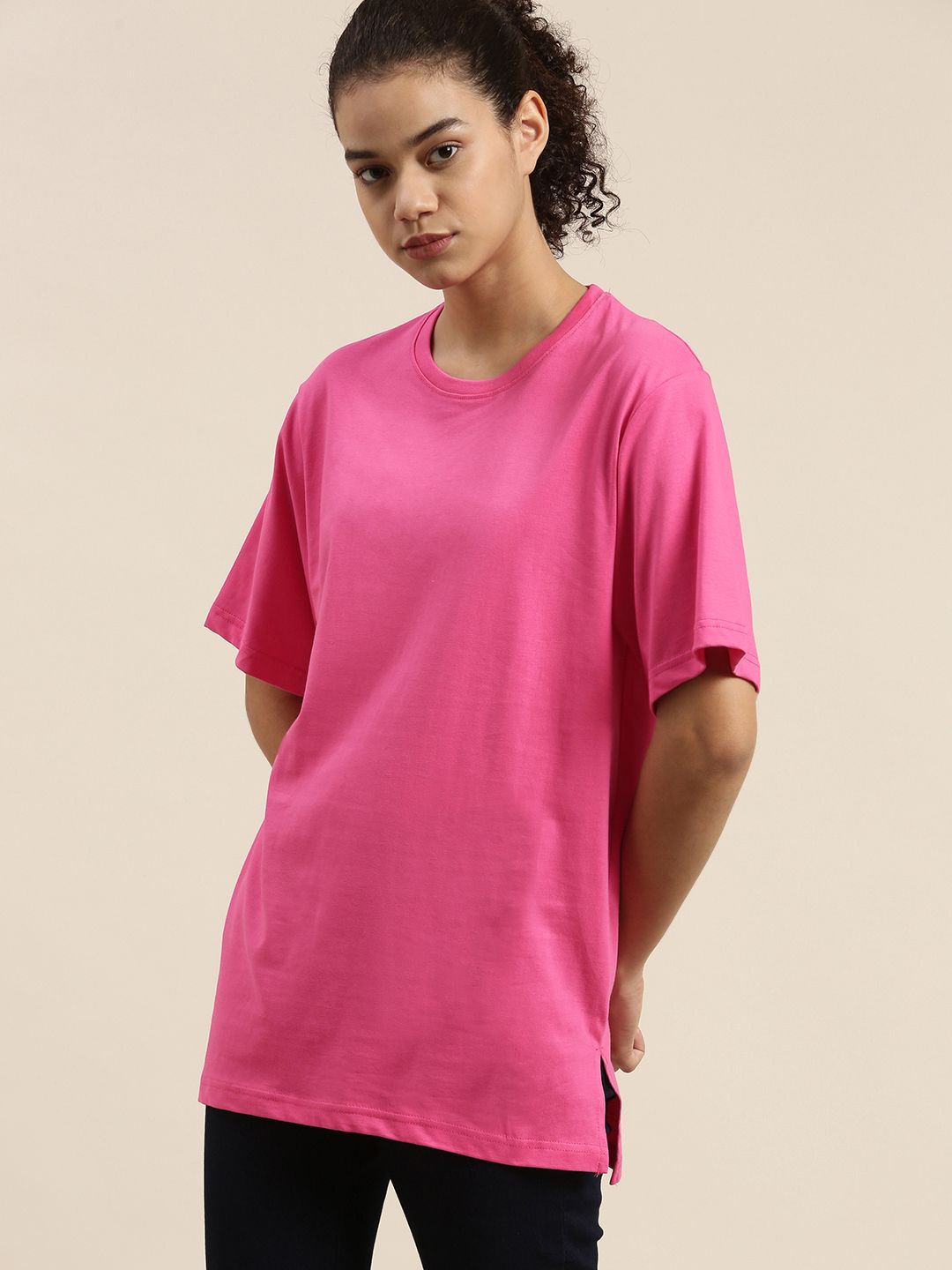 DILLINGER Women Pink Loose Pure Cotton T-shirt