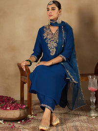 Indo Era Women Ethnic Motifs Embroidered Regular Liva Kurta with Trousers & With Dupatta