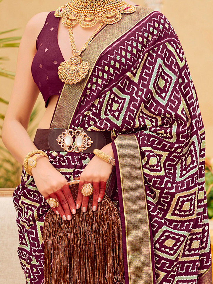 Saree mall Ethnic Motifs Printed Ikat Sarees with Tassels