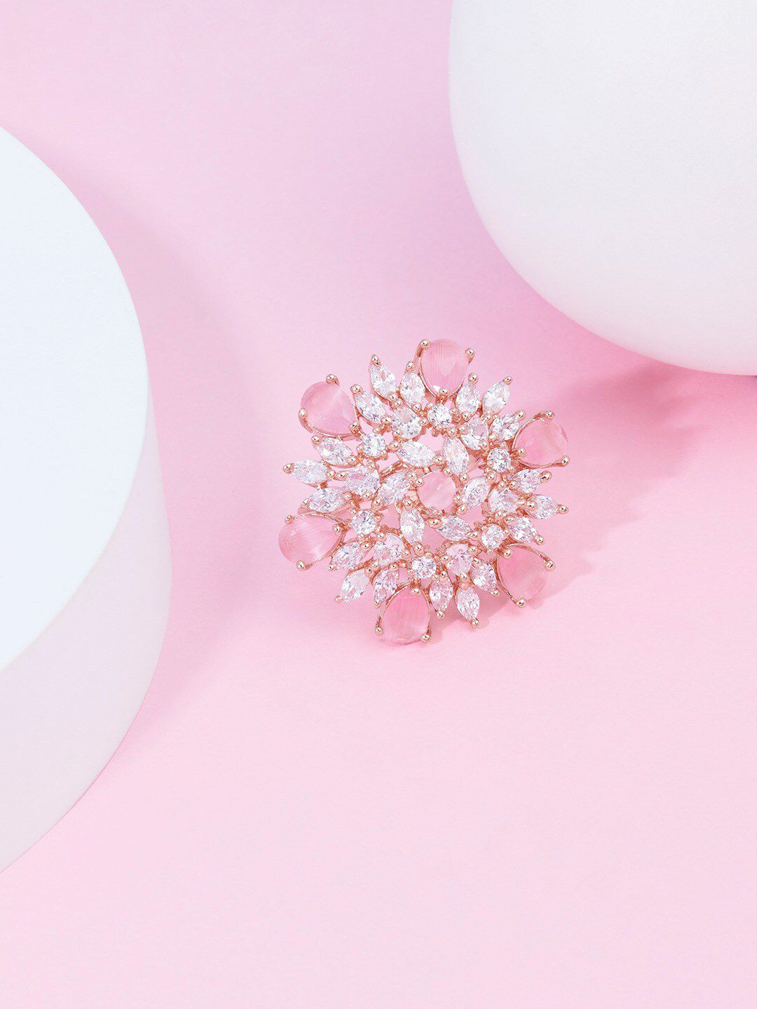 Cincin Jari Boleh Laras Zaveri Pearls Rose Saduran Emas &amp; CZ