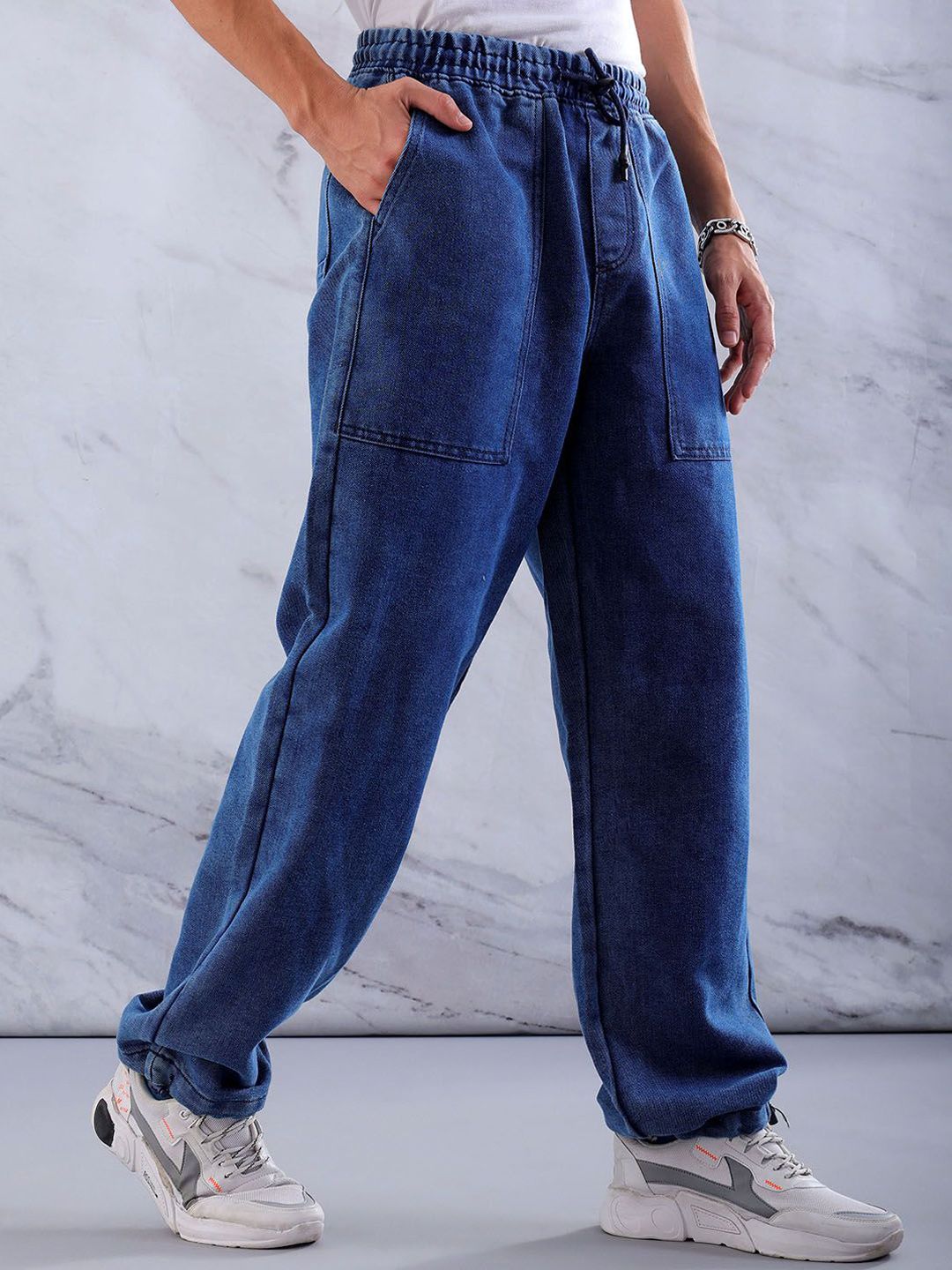The Indian Garage Co Men Mid-Rise Relaxed Fit Drawstring Slash Knee Jeans