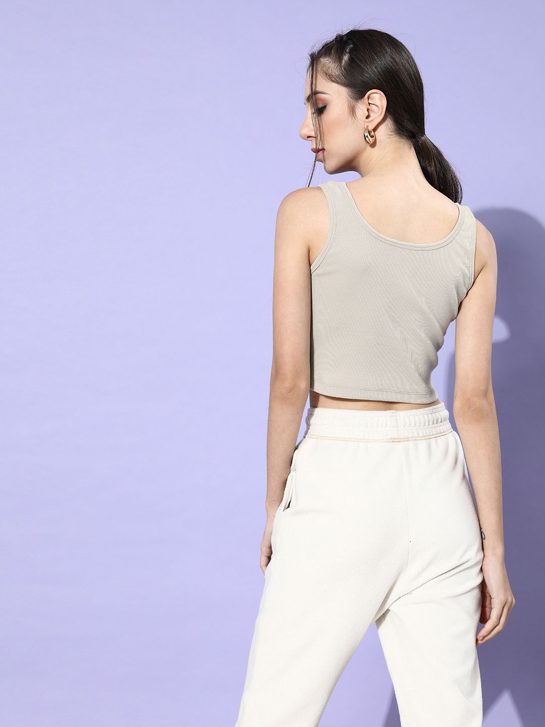 STREET 9 Woman Beautiful Grey Solid Cropped Top