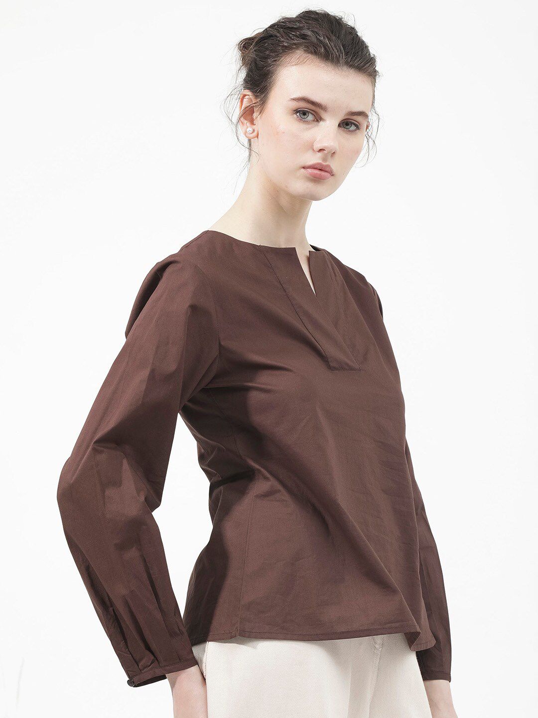 Rareism Notch Neck Cotton Atas
