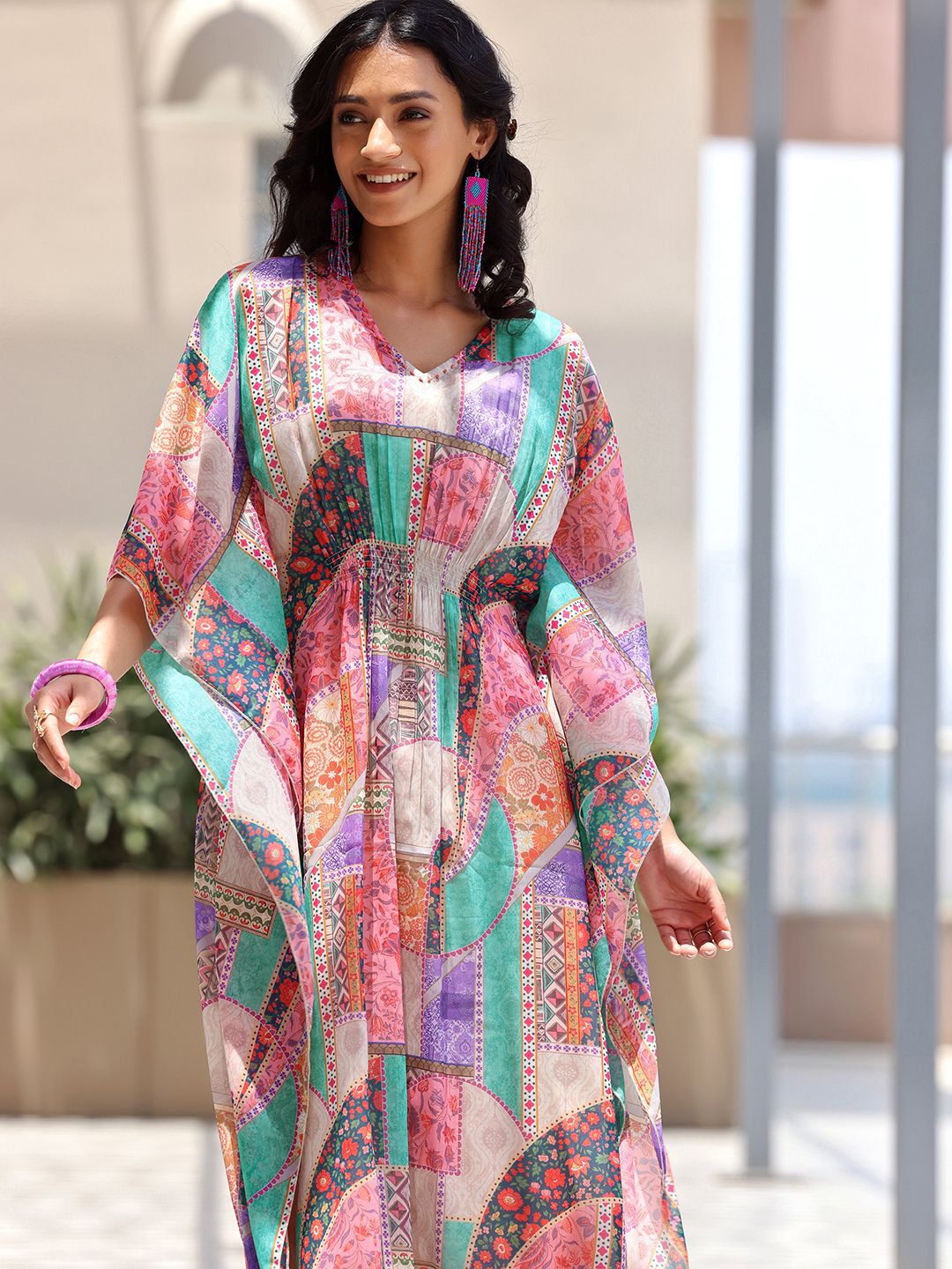 Libas Women floral Printed V-Neck Tunic With Trousers Co-Ords