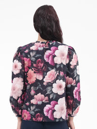 RAREISM Floral Print Cotton Blouson Top