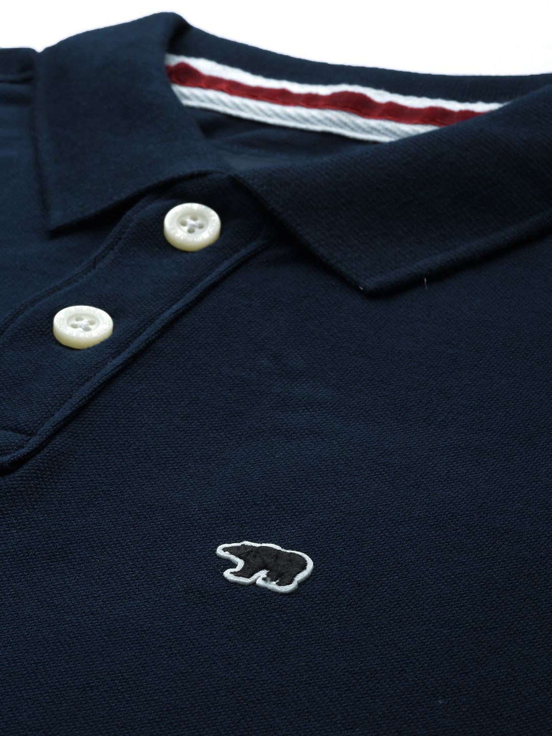THE BEAR HOUSE Men Navy Blue Polo Collar Slim Fit T-shirt