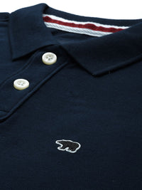 THE BEAR HOUSE Men Navy Blue Polo Collar Slim Fit T-shirt