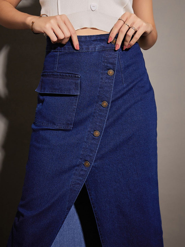 SASSAFRAS Front Button A-Line Denim Skirt