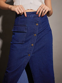 SASSAFRAS Front Button A-Line Denim Skirt