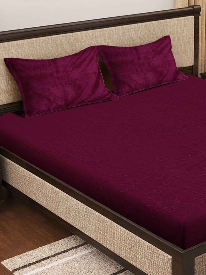 KLOTTHE Maroon 300 TC Woolen Double Bed Sheet With 2 Pillow Covers