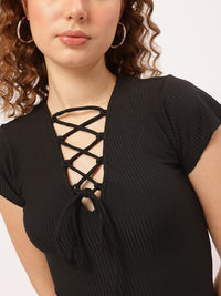 DressBerry Street Chic Slay Ribbed Lace-Up Mini Dress