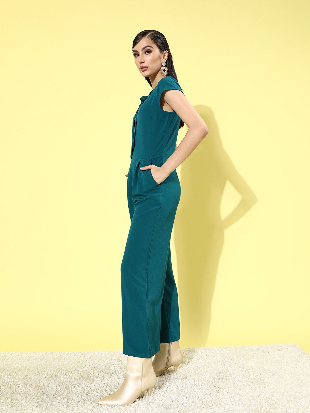 DressBerry Women Tranquil Teal Solid Twist & Knotted Jumpsuit
