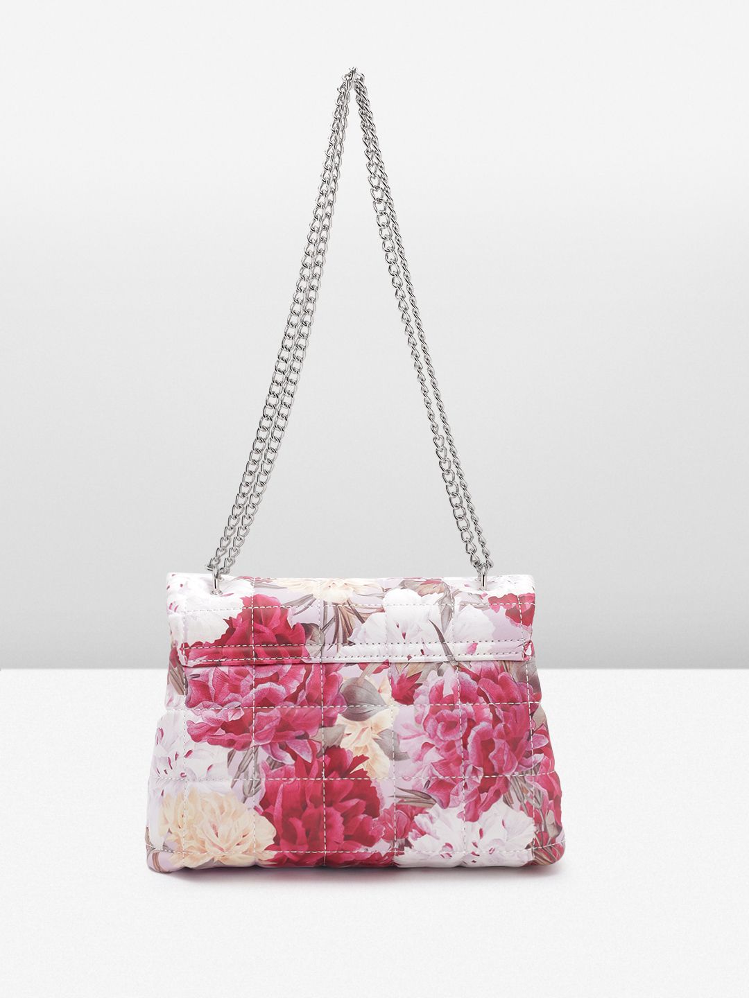 Lino Perros Floral Printed Structured Shoulder Bag with Quilted Detail