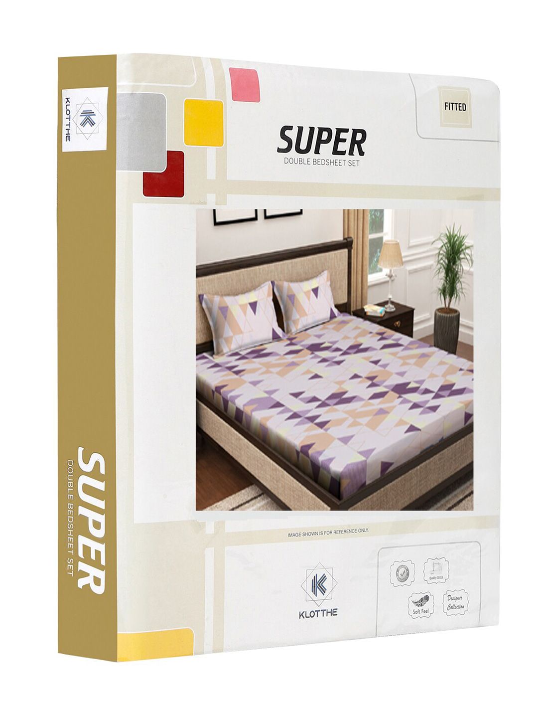 KLOTTHE Geometric Printed Fitted 400 TC Double King Bedsheets with 2 pillow covers