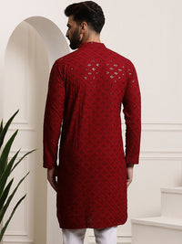 SOJANYA Geometric Embroidered Mandarin Collar Sequined Pure Cotton Straight Kurta