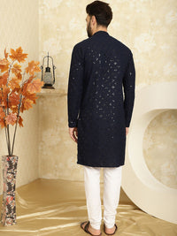 SOJANYA Ethnic Motifs Embroidered Regular Sequined Pure Cotton Kurta With Churidar
