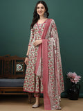 KALINI Floral Printed Pure Cotton Anarkali Kurta With Trousers & Dupatta