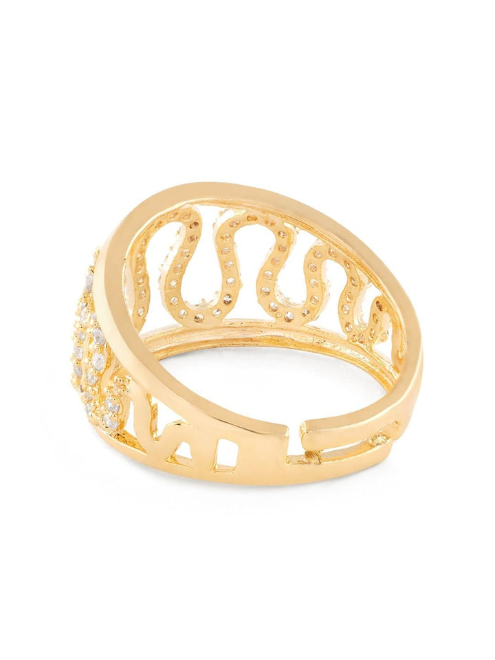 Cincin Jari Bertampal Zirkonia Kubik Mutiara Zaveri Bersalut Emas