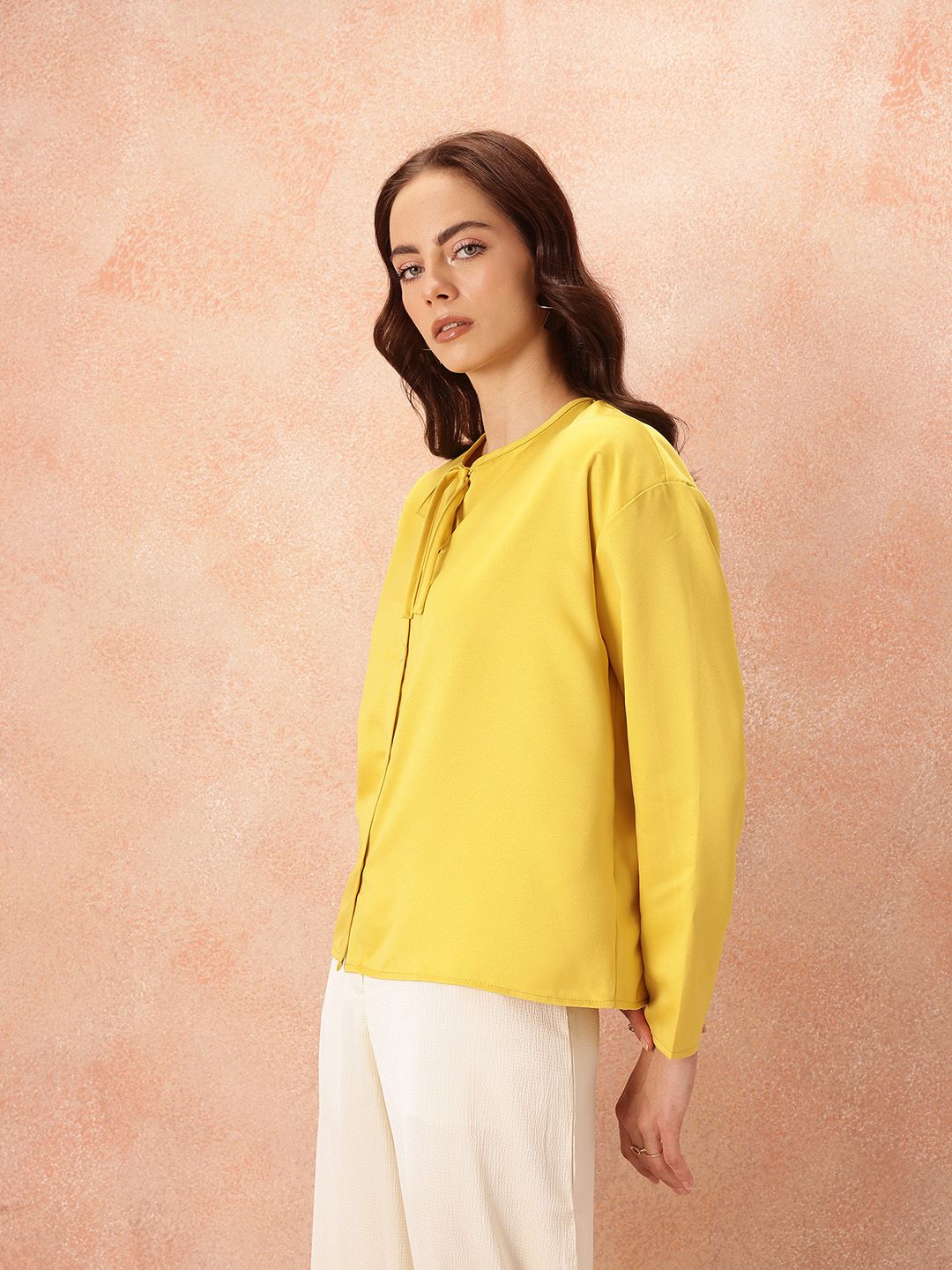 all about you Satin-Finish Tie-Up Neck Shirt