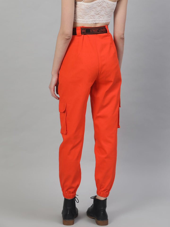 STREET 9 Women Orange Regular Fit Solid Cargos