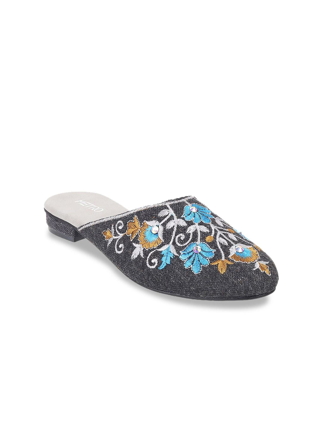 Metro Floral Embellished Embroidered Mules