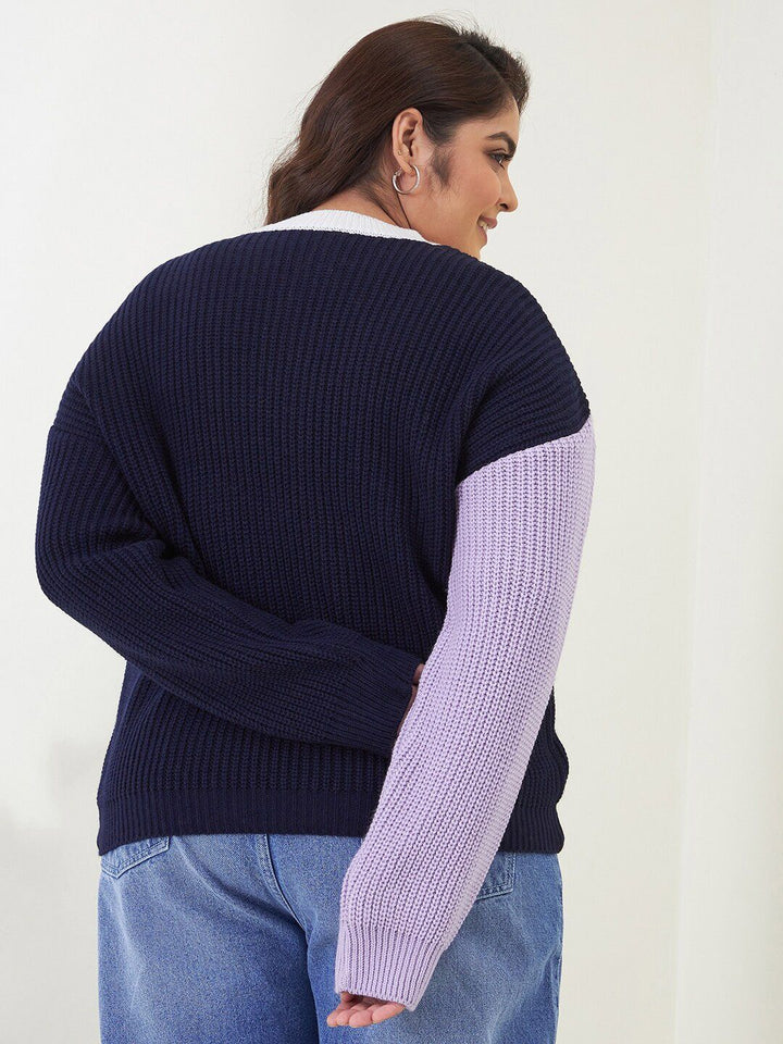 CURVY STREET Women Plus Size Colourblocked Acrylic Pullover