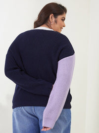 CURVY STREET Women Plus Size Colourblocked Acrylic Pullover