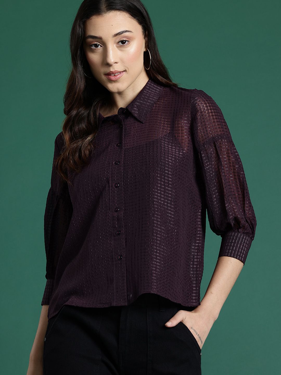 DressBerry Dobby Weave Self-Striped Casual Shirt