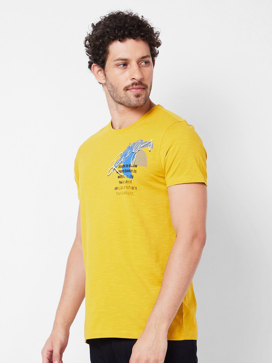 SPYKAR Typography Printed Cotton Slim Fit T-shirt