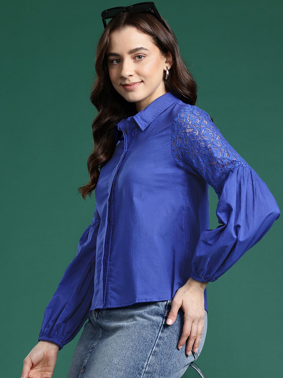 DressBerry Pure Cotton Lace Inserts Casual Shirt