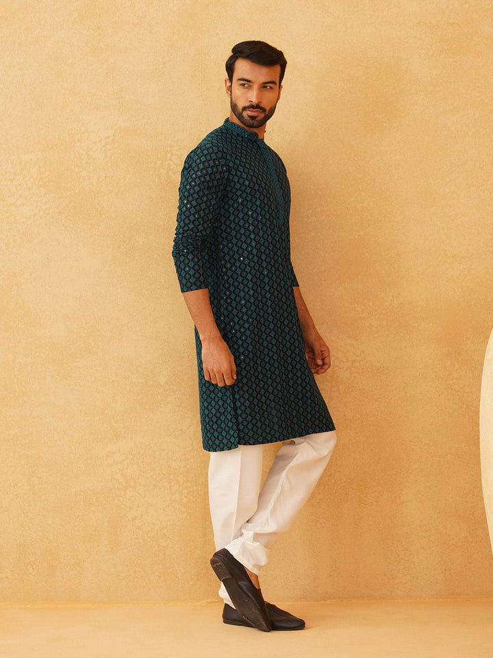 SOJANYA Embroidered Sequinned Pure Cotton Kurta with Churidar