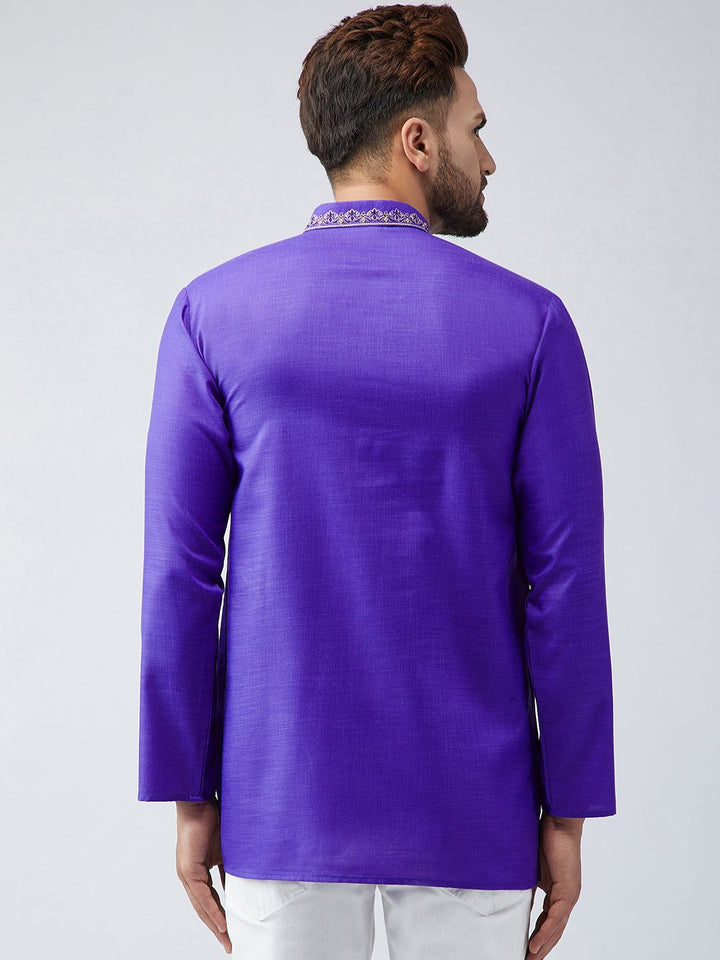 SOJANYA Men Purple Embroidered Short Kurta