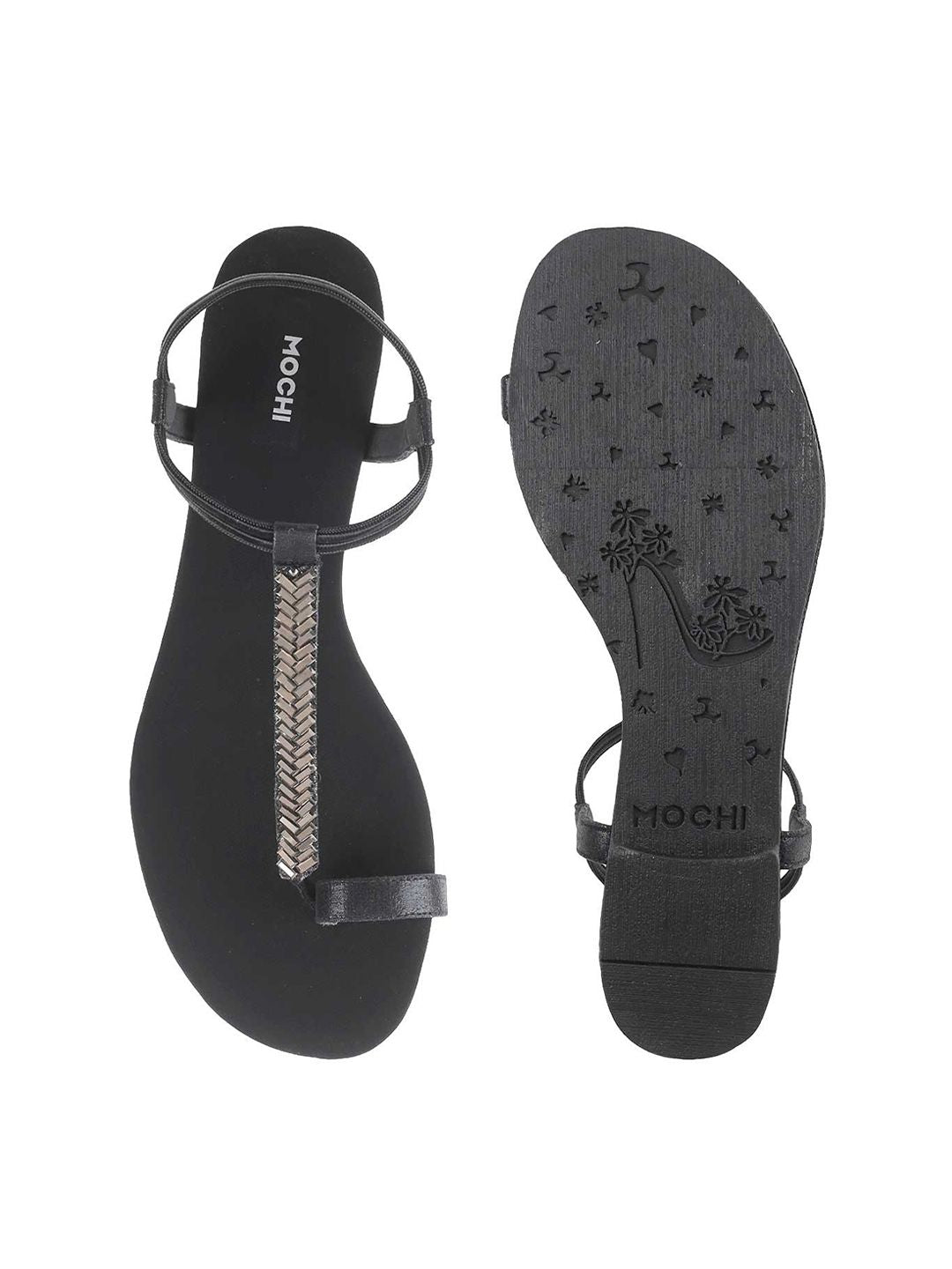 Mochi Women Black Embellished One Toe Flats