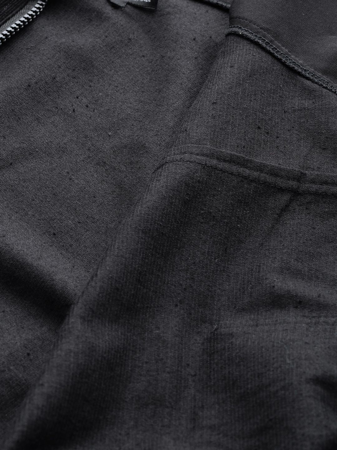 SASSAFRAS Women Black Solid Corduroy Cropped Bomber Jacket
