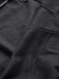 SASSAFRAS Women Black Solid Corduroy Cropped Bomber Jacket